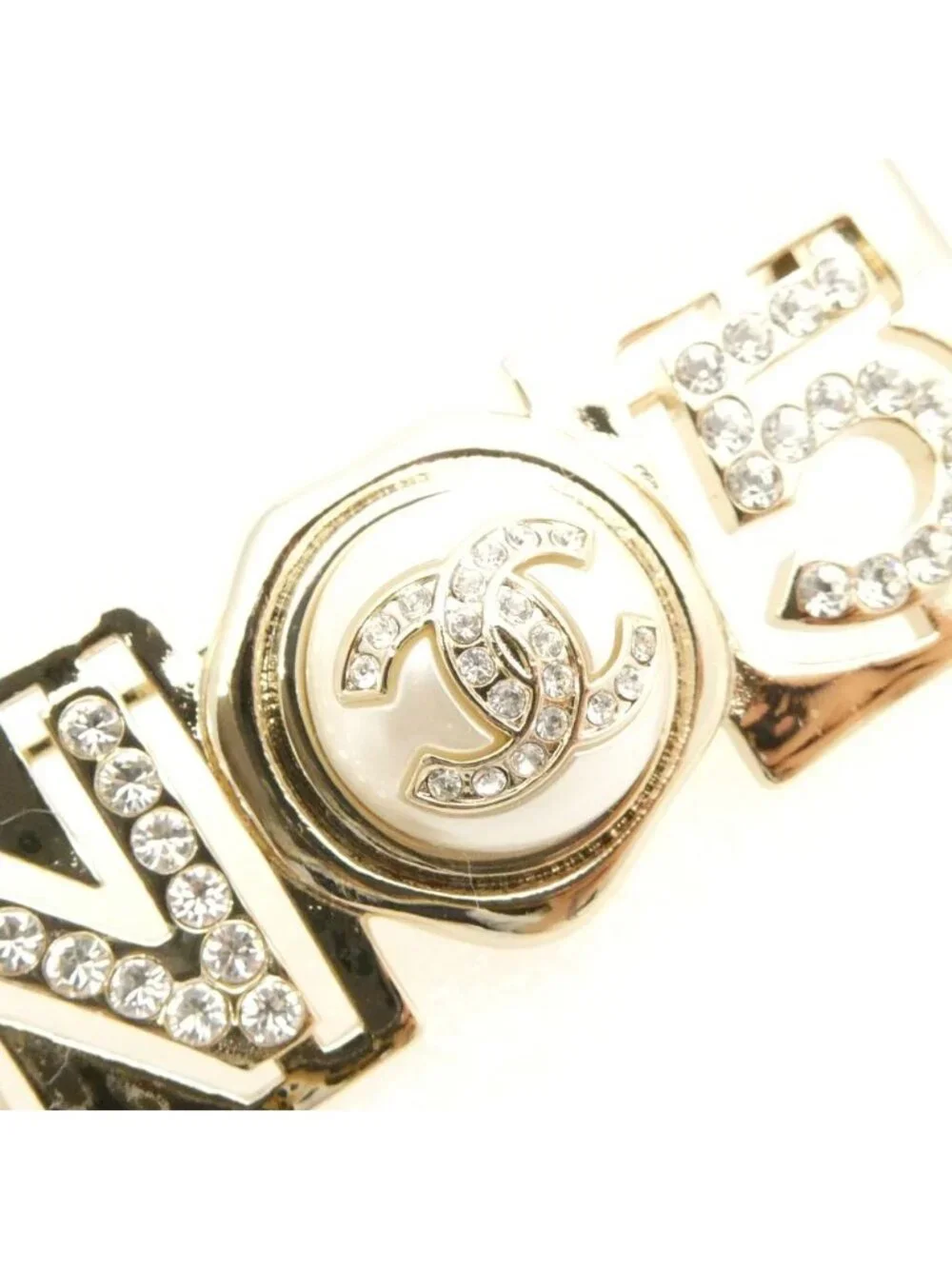 Chanel Brooch CC Logo Line Stone Pearl Horizontal - Picture 6 of 9